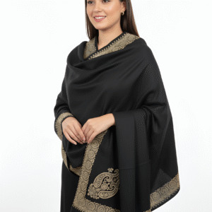 The Kashmina Majesty Black and Gold Embroidered Shawl